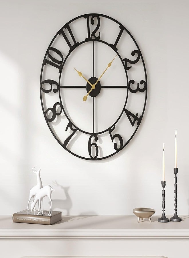 Cuspin Van Gogh Art Wall Clock, Large Wall Clock for Living Room Kitchen Mantel, Completely Silent Non Ticking Battery-Operated Metal Round Rustic Modern Black Wall Clock - 24 Inch Arabic Number - Image 2